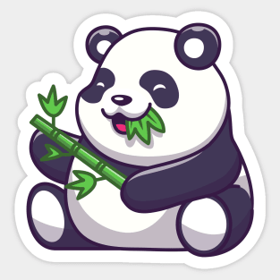 Cute Panda Eating Bamboo Leaf Cartoon Sticker